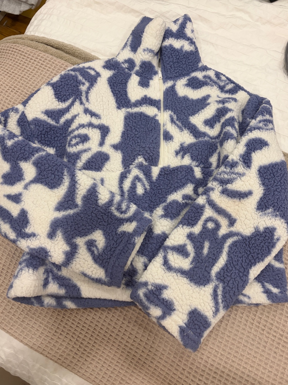 MONKI purple and white quarter zip fleece